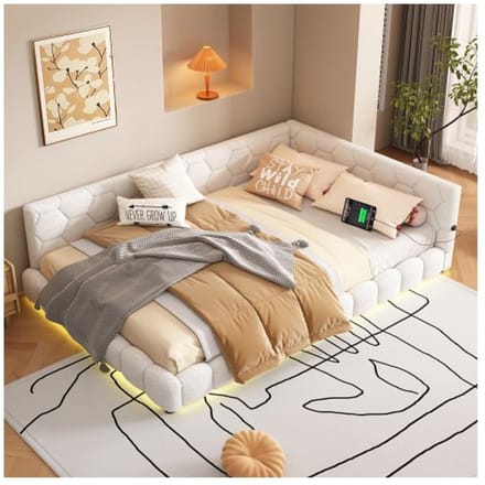 Daybed - MUVOE - 140x200 cm - 16 LED-kleuren - Lattenbodem inbegrepen - Wit