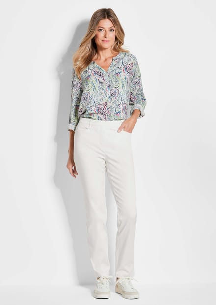 Broek LOUISA met elastische tailleband, van katoen-satijn - gebroken wit - Gr. 56 van Goldner Fashion
