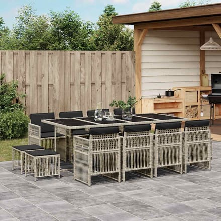 vidaXL - 13-delige - Tuinset - met - kussens - poly - rattan - lichtgrijs