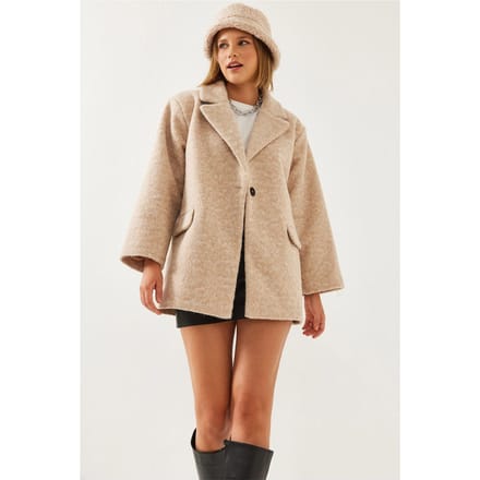 Oversized Pluche Jas met Sjaalkraag en Pocket