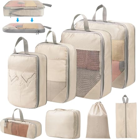 Bagage-organizers set van 8 - duurzame compressietassen voor kleding en accessoires