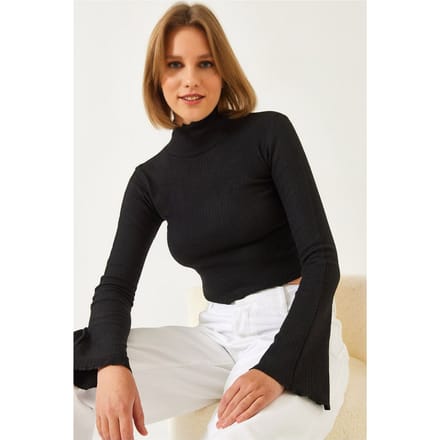 Geribbelde Halflange Turtleneck Crop Blouse