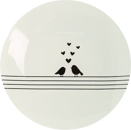 Clayre & Eef Dinerbord Ø 26 cm Wit Zwart Porselein Harten Vogels