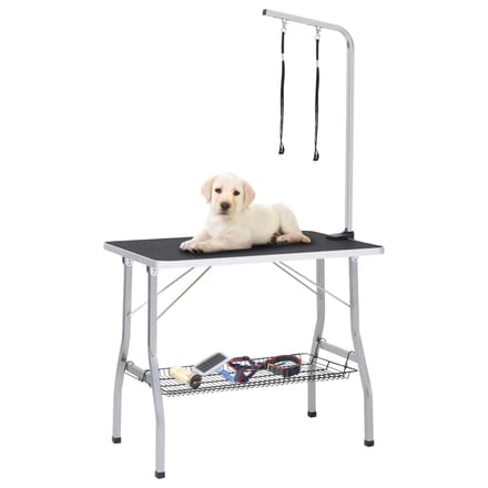 vidaXL - Hondentrimtafel - verstelbaar - met - 2 - lussen - en - opbergschap