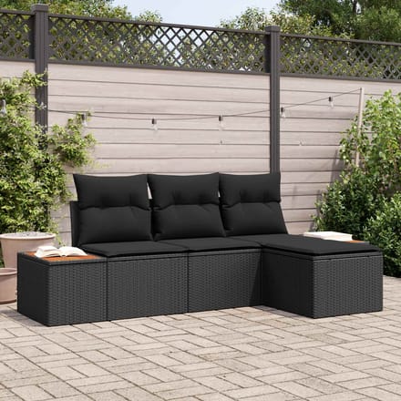 vidaXL - Tuinbank - Set - 4 - st - Zwart - Poly - Riet