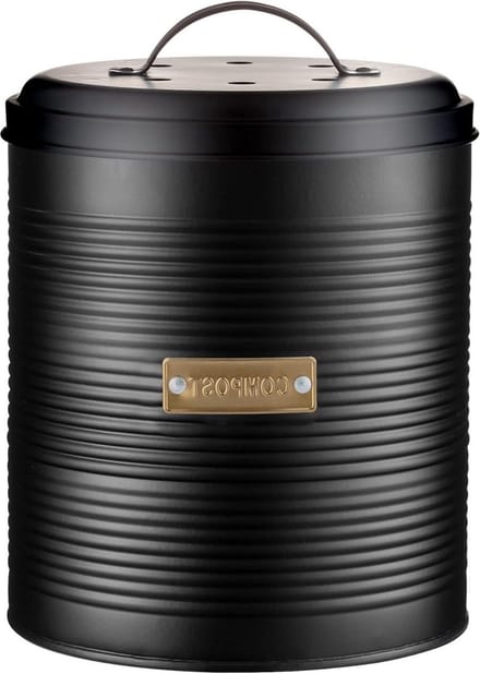 25 Liter Zwarte Compost Caddy met Houten Deksel