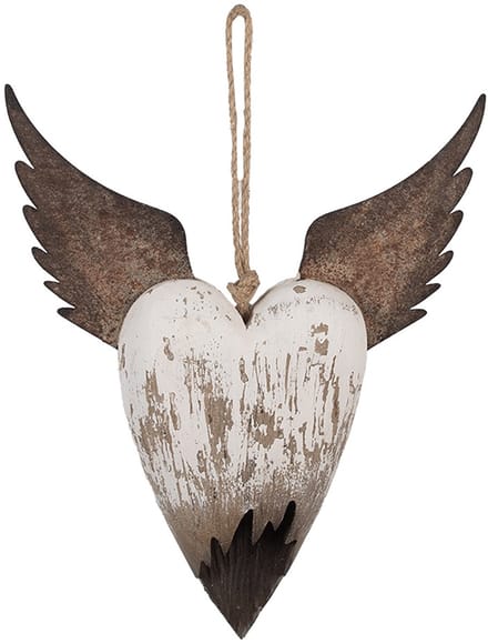 Clayre & Eef Decoratie Hanger Hart 25x4x30 cm Wit Bruin Hout