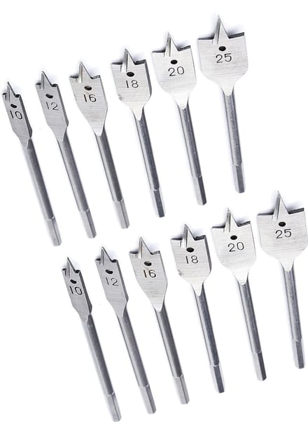 Set van 12 speedboren (voor hout, 10, 12, 16, 18, 20 en 25 mm)