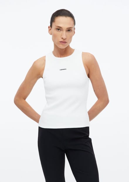 Geribbelde tanktop met geborduurd logo voor vrouwen COMMA