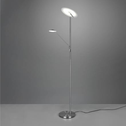 Trio Lighting LED vloerlamp Brantford, leeslamp nikkel mat
