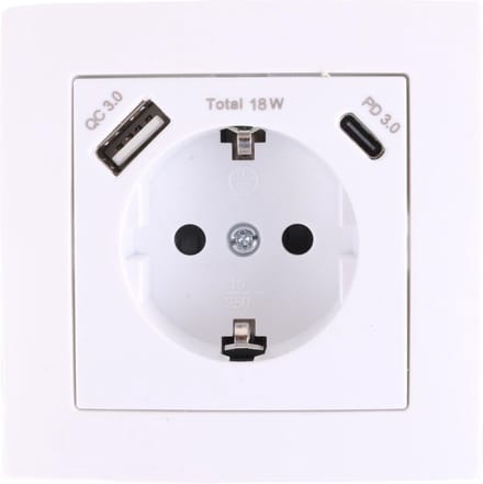 Benson Wandcontactdoos - Stopcontact met randaarde en USB A/C - Inbouw - Wit