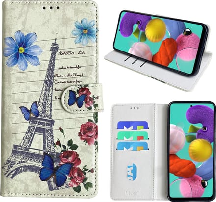 Hoesje geschikt voor Samsung Galaxy A51 Bookcase met Eiffel Toren /Parijs