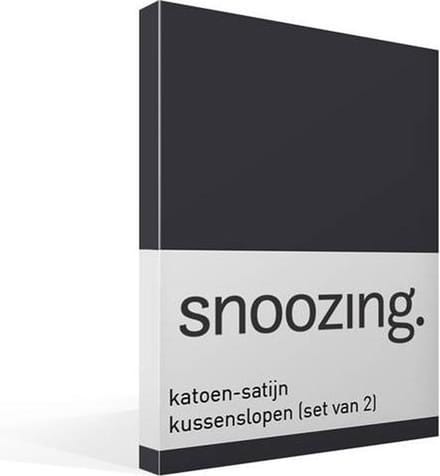 Snoozing - Katoen-satijn - Kussenslopen - Set van 2 - 60x70 cm - Antraciet