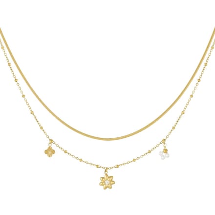 Ketting Layered Flowers - Goudkleurig - Kleurvast Stainless Steel