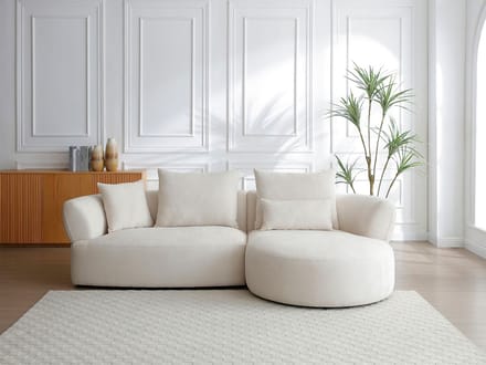 Vente-unique Rechte hoekbank in beige chenille stof CUSAVA van Maison Céphy