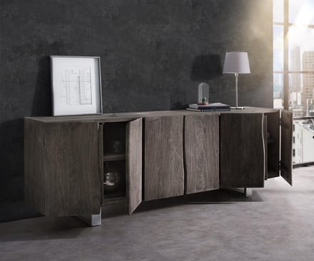 Ladekast Live-Edge Acacia Platinum 220 cm 6 deuren massief houten dressoir