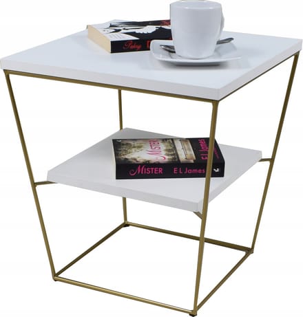 FutuStal Serie V - Druciany Salontafel - Goud - Bovenblad Wit Glanzend - Inclusief Plank