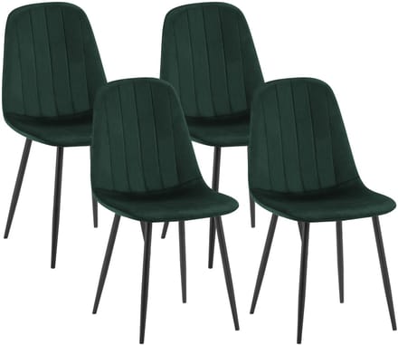 CLP Baxter Set van 4 Eetkamerstoelen - Zwart Metalen Frame - Velvet - Fluweel/groen