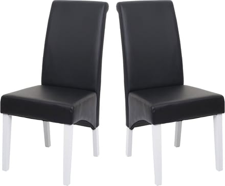 2x eetkamerstoel fauteuil Stoel M37 ~ leer, zwart, witte poten