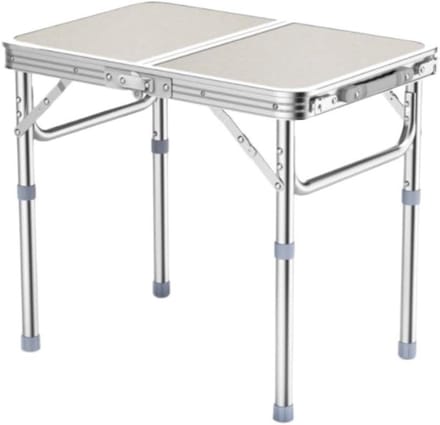 Klaptafel Aluminium - Draagbare Tafel - Buitenactiviteiten - Verstelbare Poten - 64x43cm - Zilver