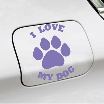 Bumpersticker - I Love My Dog - 13,9 X 9,3 - Paars