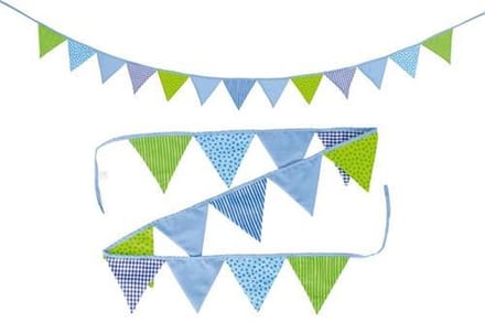 GOKI Vlaggenslinger - Blauw En Groen - L220Cm - Katoen - Versiering
