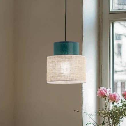 TK Lighting Duo hanglamp, jute kap, petrol/natuurbruin, Ø 20 cm