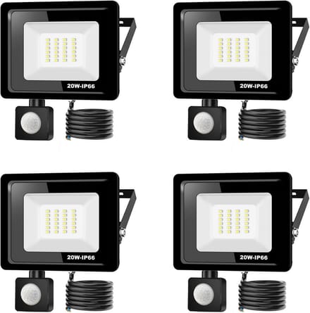 Set van 4 LED Buitenlamp met Bewegingssensor - 20W Koel Wit Licht - IP66 Waterdicht