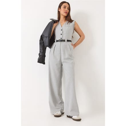 V-hals Wijde Pijpen Jumpsuit met Strikdetail