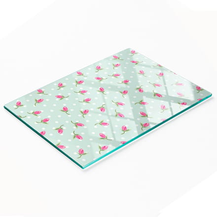 Serveerplank van gehard glas met rozenmotief, 80x52 cm