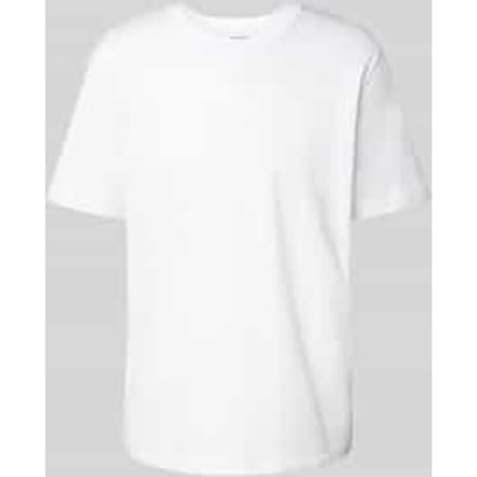 T-shirt met geribde ronde hals