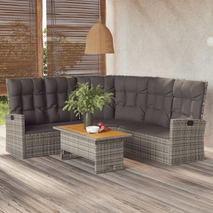vidaXL - Hoekbank - verstelbaar - met - kussens - poly - rattan - grijs