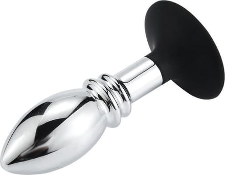 Buttplug aluminium met bal en ribbels en zuignap