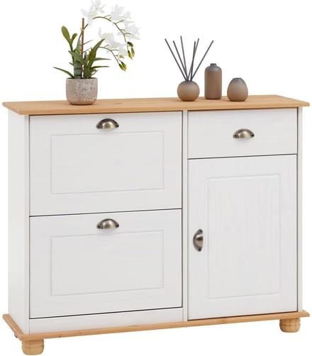 Schoenenkast COLMAR van massief hout - wit/bruin