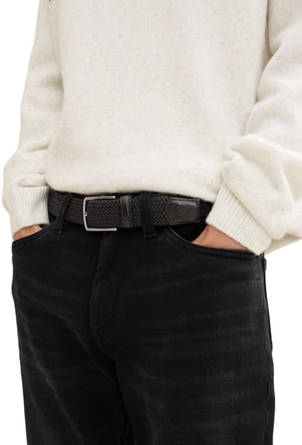 Tom Tailor - TTALEX elastische gevlochten riem met vierkante gesp - Maat 80 - black uni