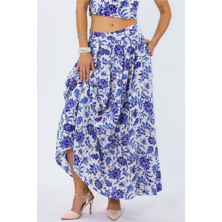 Floral Hoge Taille Midi A-Lijn Plissé Rok