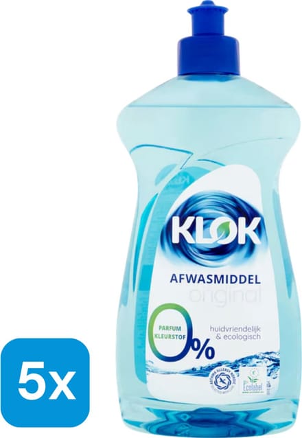 5 flacons Klok Ecologische afwasmiddel (5x500 ml)