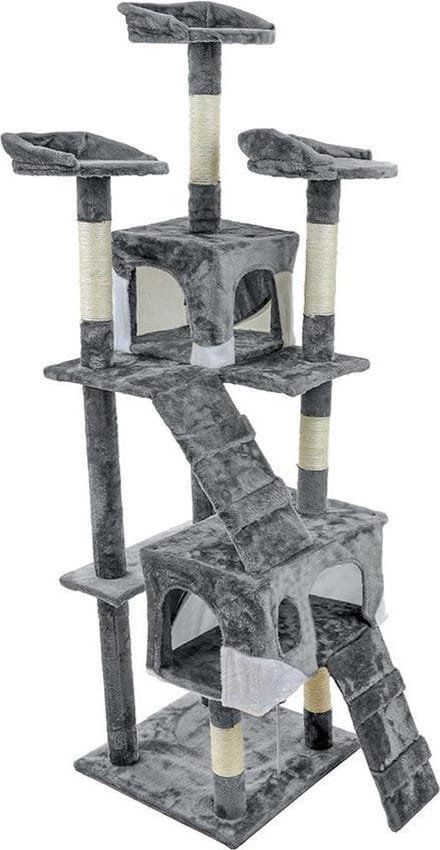 Krabpaal & speelhuis XXL - katten - grijs - 170 cm hoog