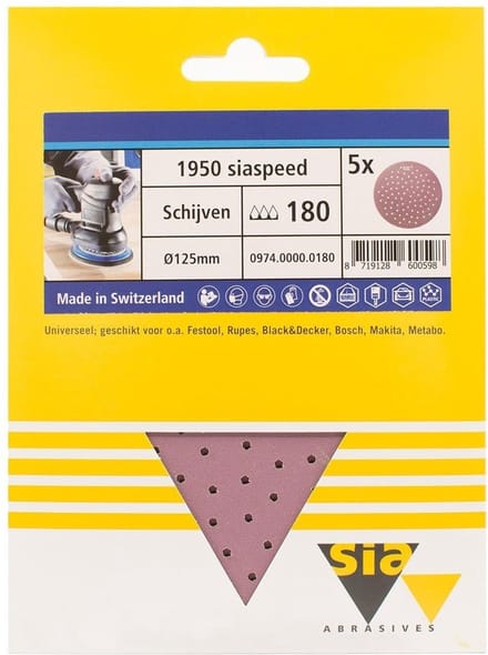Sia siaspeed schuurschijf rond multigat P180 - 125 mm. (5 stuks)