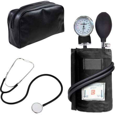 Mobiclinic TE-01 - Pack Handmatige armbloeddrukmeter & Stethoscoop - Set - Met hoes - Zwart