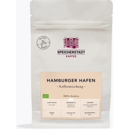 Speicherstadt Hamburg Harbour Bio Kaffee | 250 g | Ganze Bohne | 100% Arabica Blend aus biologischem Anbau für aromatischen Espresso & Caffè Crema