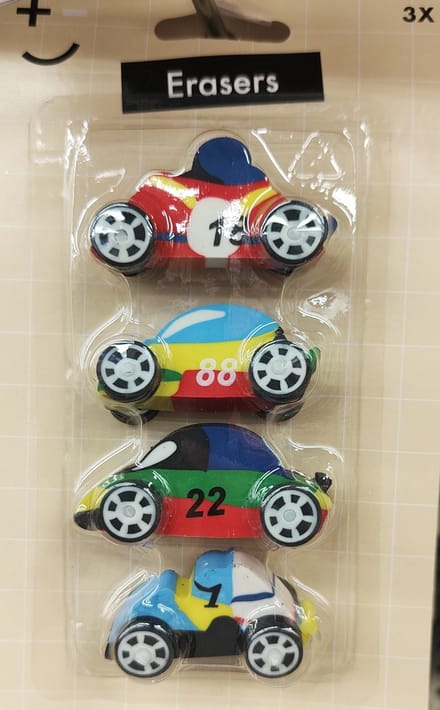 Gummen auto 4 stuks - gum in vorm van auto - auto gummen
