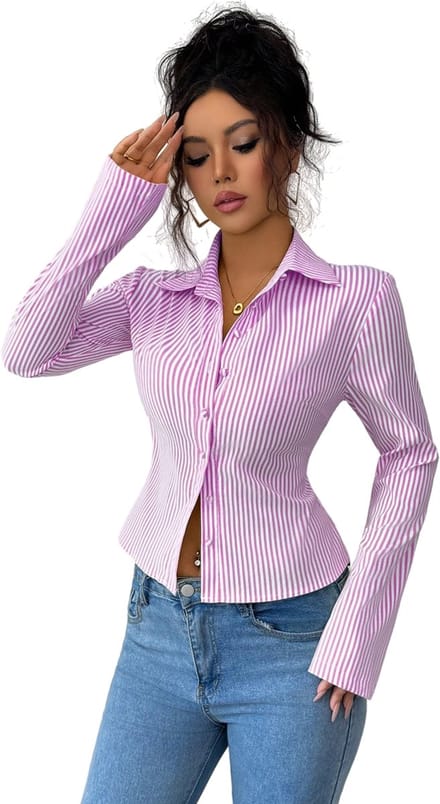 Trendy Dames Blouse - Roze - Gestreept - Overhemd