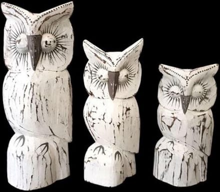 Uilen set hout 3 delig 30/24/20 cm antique white