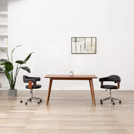 vidaXL - Eetkamerstoelen - draaibaar - 2 - st - gebogen - hout - en - kunstleer - zwart
