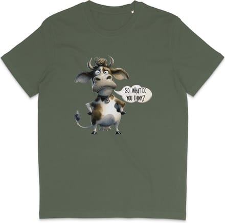 Grappig T Shirt Heren en Dames - Koe Print en Tekst / Quote - Groen Khaki - M