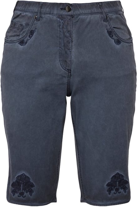 Ulla Popken - Dames - korte folklore jeansbroek Mandy used look stiksel - Marine - Maat 46