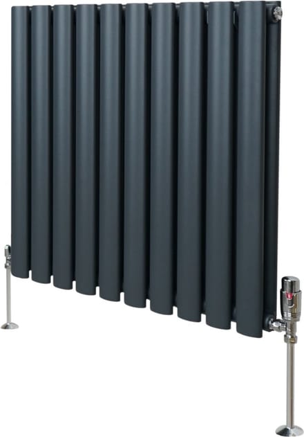 Ovale radiator + trv-chroomkranen - antraciet - 600x600 mm - ce/ukca