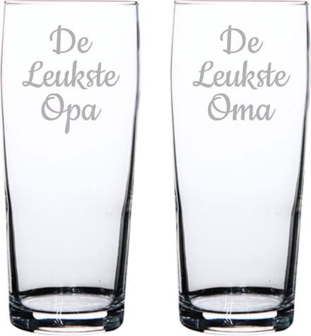 Gegraveerde bierfluitje 19cl De Leukste Opa- De leukste Oma