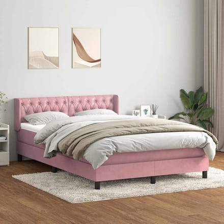 vidaXL - Boxspring - met - matras - fluweel - roze - 160x210 - cm